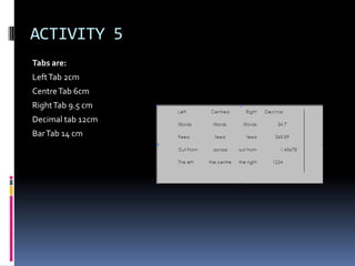 Activity 4add the following paragraphs. Indent the sheet as is demonstratedAn unformatted copy is on MOODLE PLAIN TEXT ACTIVITIES. Copy it do not type it.