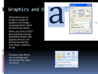 NUMBERINGNumbering lists allow you to add sequential numbers to list throughout your document.The numbering can be changed to a variety of formatsYou can chose to continue with numbering or start a new set of numbers by clicking on SET NUMBERING VALUE