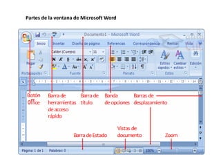 Partes de la ventana de Microsoft Word
 