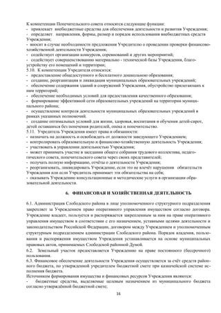 К компетенции Попечительского совета относятся следующие функции:
- привлекает внебюджетные средства для обеспечения деятельности и развития Учреждения;
- определяет направления, формы, размер и порядок использования внебюджетных средств
Учреждения;
- вносит в случае необходимости предложения Учредителю о проведении проверки финансовохозяйственной деятельности Учреждения;
- содействует организации конкурсов, соревнований и других мероприятий;
- содействует совершенствованию материально - технической базы Учреждения, благоустройству его помещений и территории;
5.10. К компетенции Учредителя относится:
- предоставление общедоступного и бесплатного дошкольною образования;
- создание, реорганизация и ликвидация муниципальных образовательных учреждений;
- обеспечение содержания зданий и сооружений Учреждения, обустройство прилегающих к
ним территорий;
- обеспечение необходимых условий для предоставления качественного образования;
- формирование эффективной сети образовательных учреждений на территории муниципального района;
- осуществление контроля деятельности муниципальных образовательных учреждений в
рамках указанных полномочий.
- создание оптимальных условий для жизни, здоровья, воспитания и обучения детей-сирот,
детей оставшихся без попечения родителей, опека и попечительство.
5.11. Учредитель Учреждения имеет права и обязанности:
- назначать на должность и освобождать от должности заведующего Учреждением;
- контролировать образовательную и финансово-хозяйственную деятельность Учреждения;
- участвовать в управлении деятельностью Учреждения;
- может принимать участие в заседании общего собрания трудового коллектива, педагогического совета, попечительского совета через своих представителей;
- получать полную информацию, отчёты о деятельности Учреждения;
- реорганизовать, ликвидировать Учреждение, если это не влечёт нарушения обязательств
Учреждения или если Учредитель принимает эти обязательства на себя;
- оказывать Учреждению консультационные и методические услуги в организации образовательной деятельности.
6. ФИНАНСОВАЯ И ХОЗЯЙСТВЕННАЯ ДЕЯТЕЛЬНОСТЬ
6.1. Администрация Слободского района в лице уполномоченного структурного подразделения
закрепляет за Учреждением право оперативного управления имуществом согласно договора.
Учреждение владеет, пользуется и распоряжается закрепленным за ним на праве оперативного
управления имуществом в соответствии с его назначением, уставными целями деятельности и
законодательством Российской Федерации, договором между Учреждением и уполномоченным
структурным подразделением администрации Слободского района. Порядок владения, пользования и распоряжения имуществом Учреждения устанавливается на основе муниципальных
правовых актов, принимаемых Слободской районной Думой.
6.2. Земельный участок предоставляется Учреждению на праве постоянного (бессрочного)
пользования.
6.3. Финансовое обеспечение деятельности Учреждения осуществляется за счёт средств районного бюджета, по утвержденной учредителем бюджетной смете при казначейской системе исполнения бюджета.
Источником формирования имущества и финансовых ресурсов Учреждения являются:
бюджетные средства, выделяемые целевым назначением из муниципального бюджета
согласно утверждённой бюджетной смете;
16

 