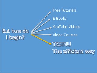 Free Tutorials
E-Books
YouTube Videos
Video Courses
 
