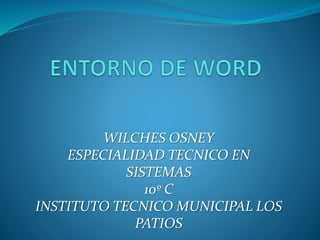 WILCHES OSNEY
ESPECIALIDAD TECNICO EN
SISTEMAS
10º C
INSTITUTO TECNICO MUNICIPAL LOS
PATIOS
 