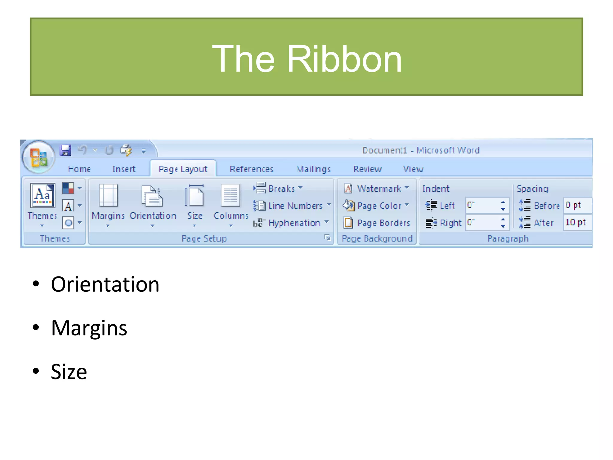 The Ribbon Orientation Margins Size 