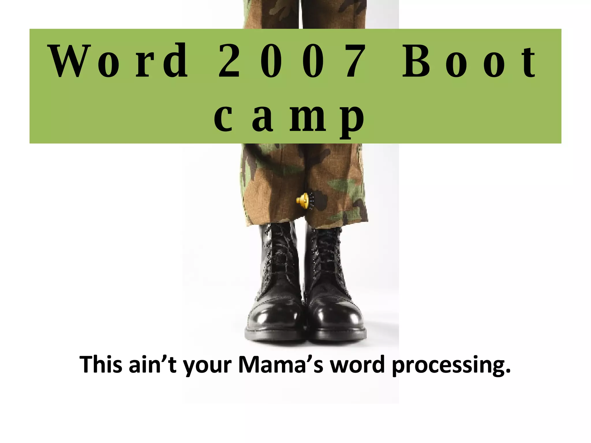 Word 2007 Boot camp This ain’t your Mama’s word processing. 