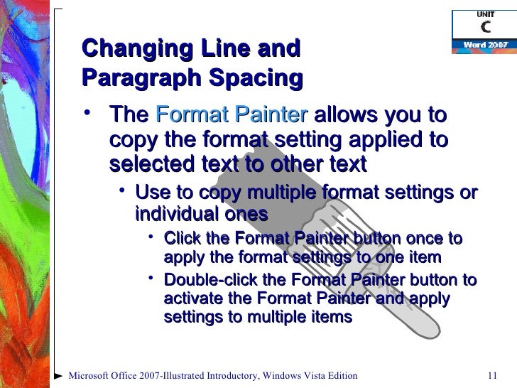 word 2007 unit c activate format painter for multiple use