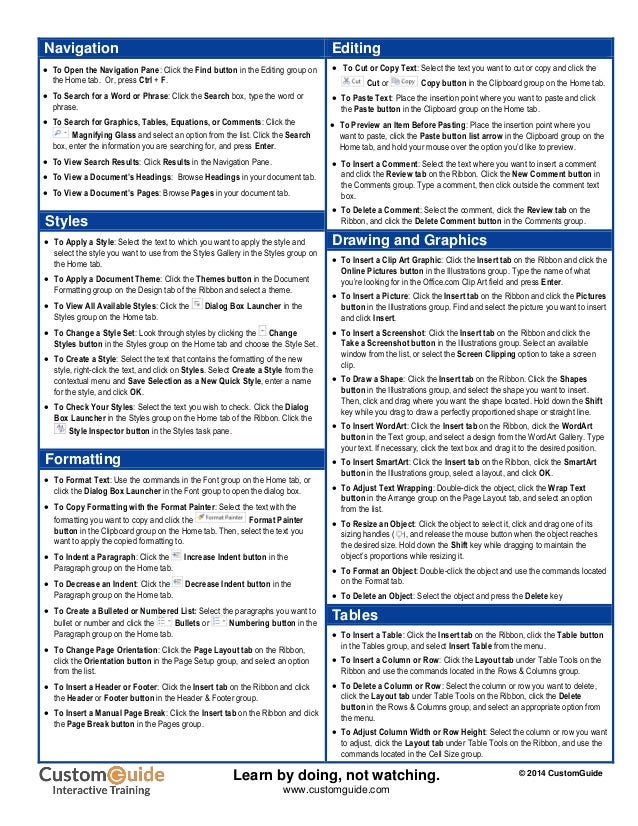 Word 2013cheatsheet