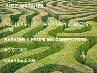 FOCUSING JUST ON OPINION LEADERS (1%) NARROWLY PROFILING CONNECTORS NO STORY OVERSELLING BUZZ MISTAKES… 