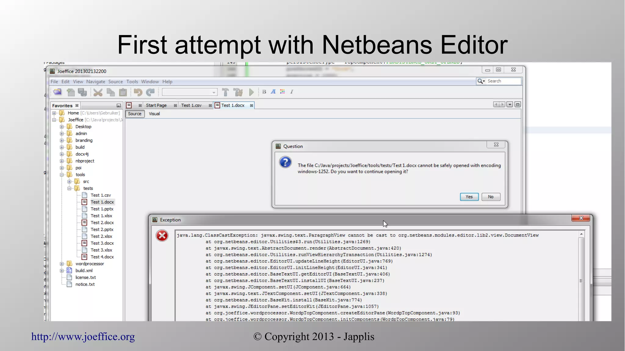 http://www.joeffice.org © Copyright 2013 - Japplis
First attempt with Netbeans Editor
 