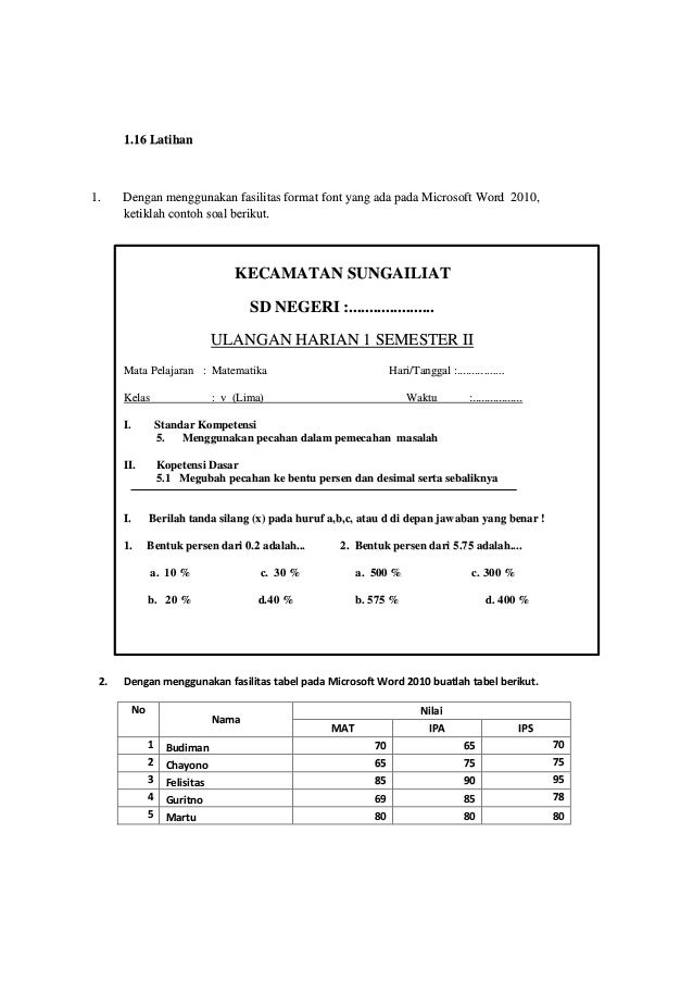Kumpulan Contoh Soal Contoh Soal Word
