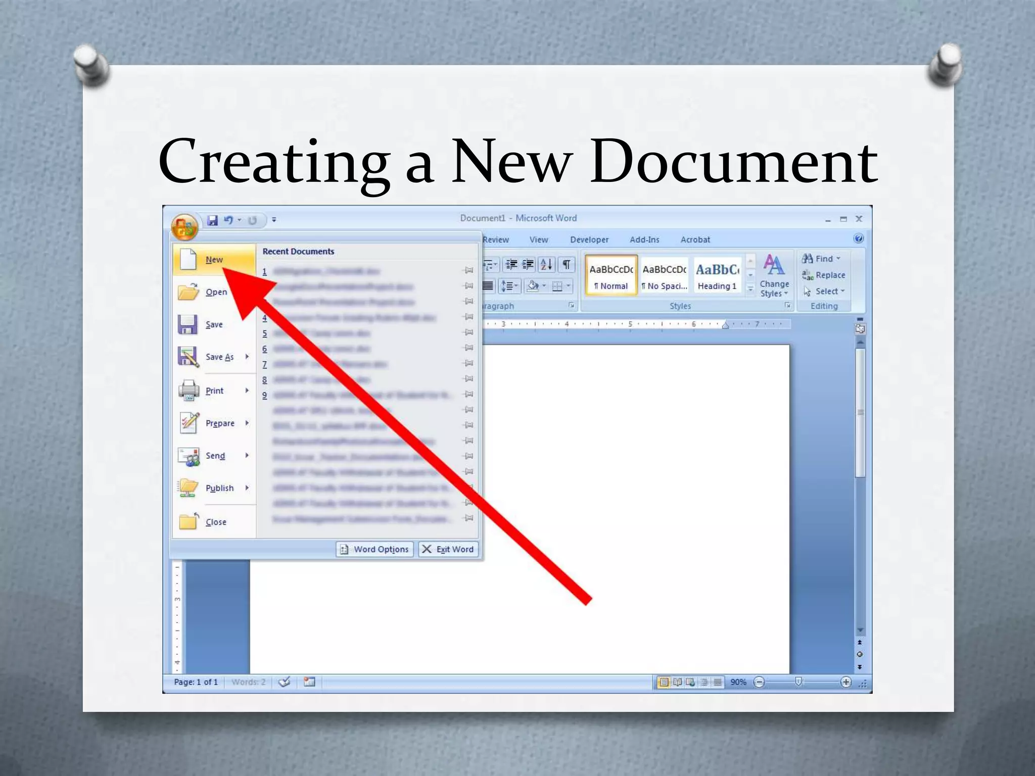 Creating a New Document