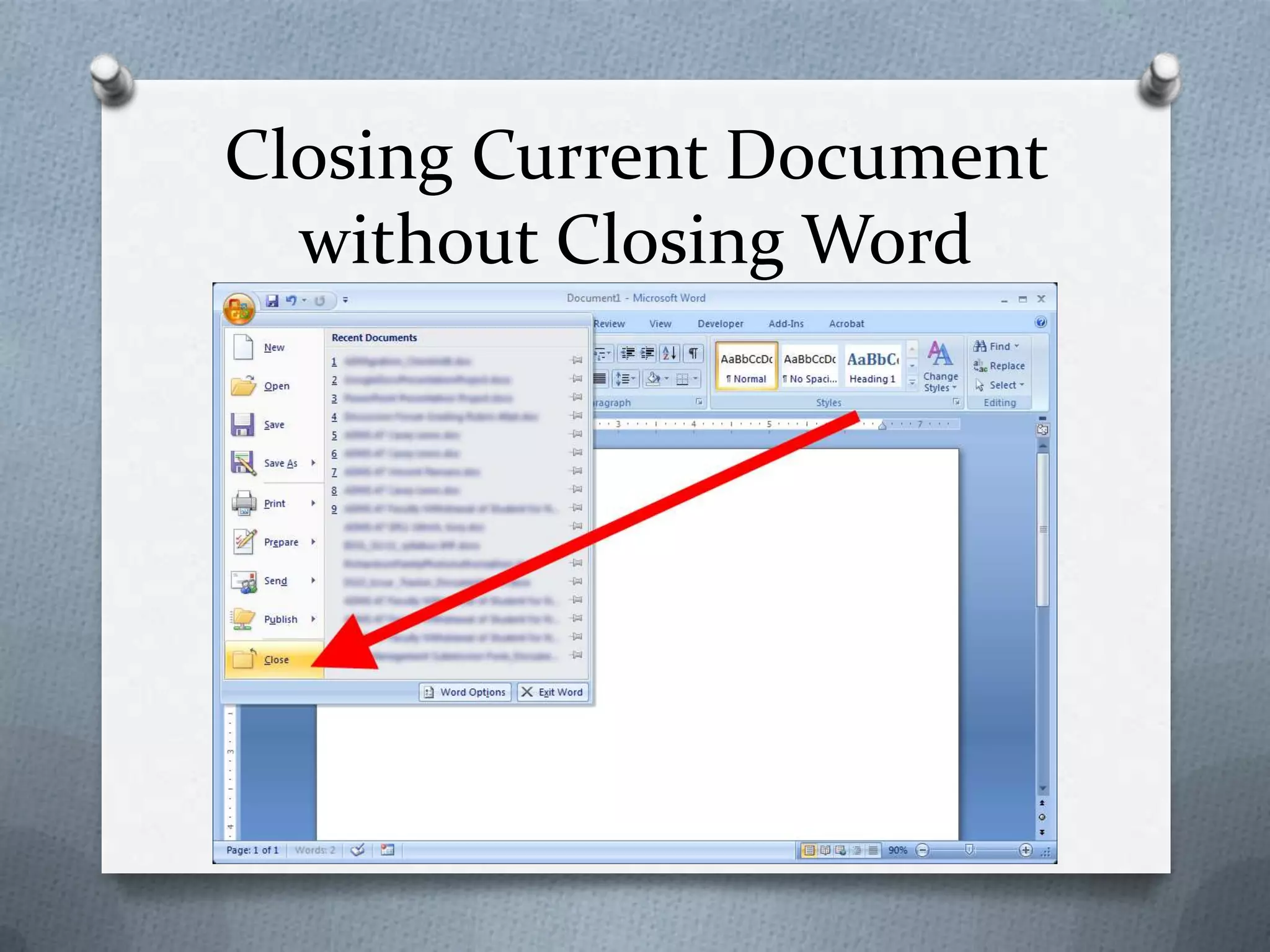 Closing Current Document without Closing Word
