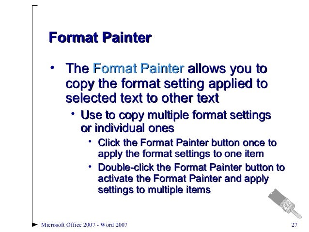 word 2007 2 activate format painter for multiple use