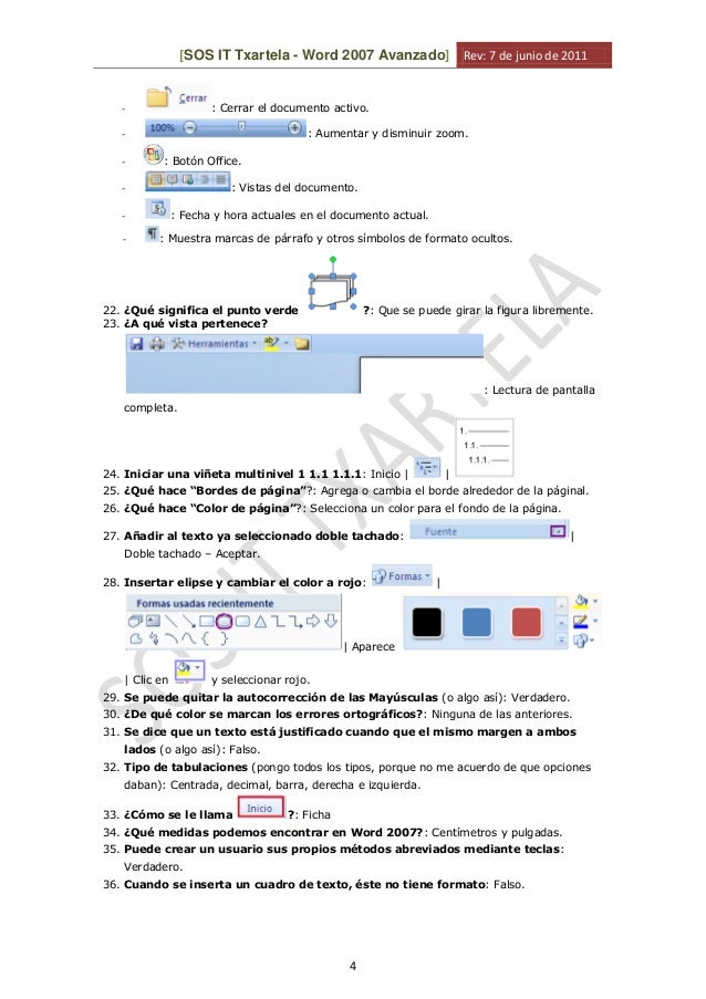 Word 2007 Avanzado Recopilacion De Preguntas De Examenes