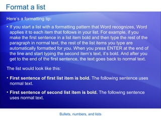 Word 2007ù Bullets, Numbers, And Lists | PPT