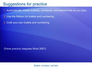 Word 2007ù Bullets, Numbers, And Lists | PPT