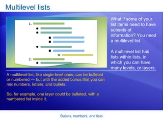 Word 2007ù Bullets, Numbers, And Lists | PPT