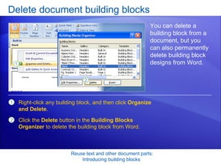 Word 2007-Reuse Text And Other Document Parts Introducing Building ...