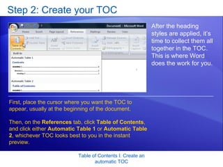 Toc Word Tutorial Word 2007-Table Of Contents Part 1 | PPT