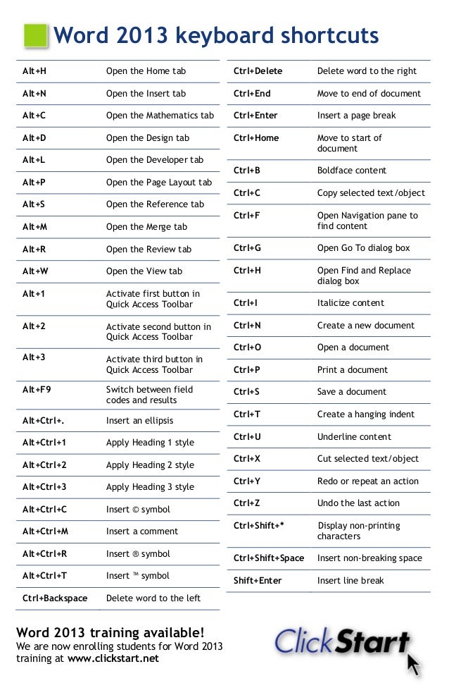 microsoft word shortcut keys