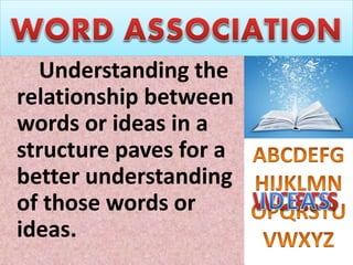 Understanding the
relationship between
words or ideas in a
structure paves for a
better understanding
of those words or
ideas.
 