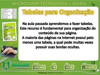 Aula: Pág: Data:
03 25 a 50 18-set-13SA073-12003
Turma:
Professor: Gabriel Coutinho
 