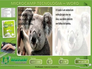 Aula: Pág: Data:
03 25 a 50 18-set-13SA073-12003
Turma:
Professor: Gabriel Coutinho
 