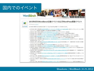 国内でのイベント




           @naokomc | WordBeach | 8.25.2012
 
