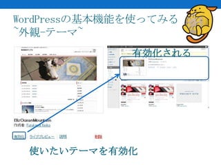 WordPressの基本機能を使ってみる
~外観-テーマ~
              有効化される




 使いたいテーマを有効化
 