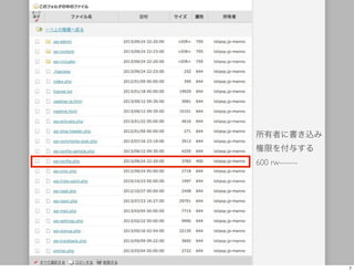 所有者に書き込み
権限を付与する
600 rw-------
7
 