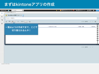 まずはkintoneアプリの作成
一覧はようけ作成できて、ここで
切り替えれるんや！
 