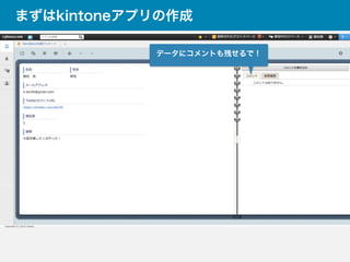 まずはkintoneアプリの作成
データにコメントも残せるで！
 