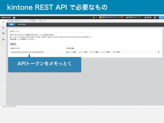 kintone REST API で必要なもの
APIトークンをメモっとく
 
