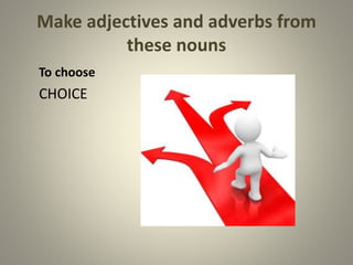 Make adjectives and adverbs from
these nouns
To choose
CHOICE
 