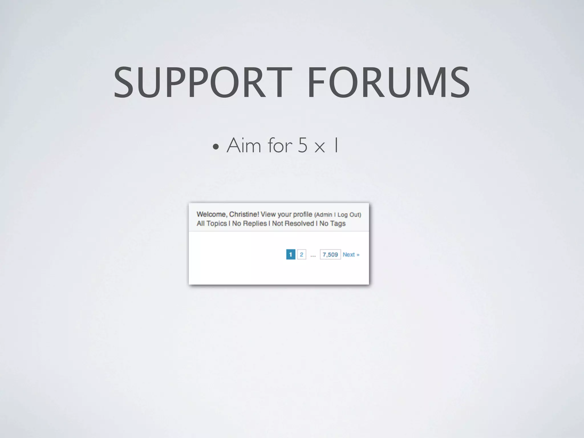 SUPPORT FORUMS
• Aim for 5 x 1