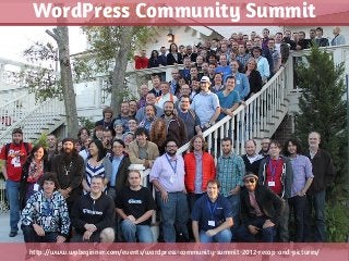 http://www.wpbeginner.com/events/wordpress-community-summit-2012-recap-and-pictures/
WordPress Community Summit
 