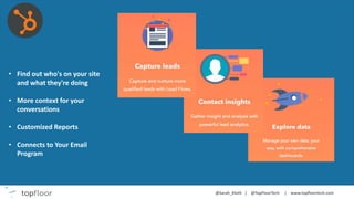 • Find out who's on your site
and what they're doing
• More context for your
conversations
• Customized Reports
• Connects to Your Email
Program
 