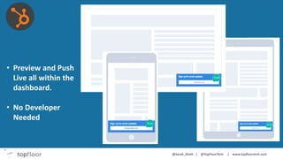 • Preview and Push
Live all within the
dashboard.
• No Developer
Needed
 