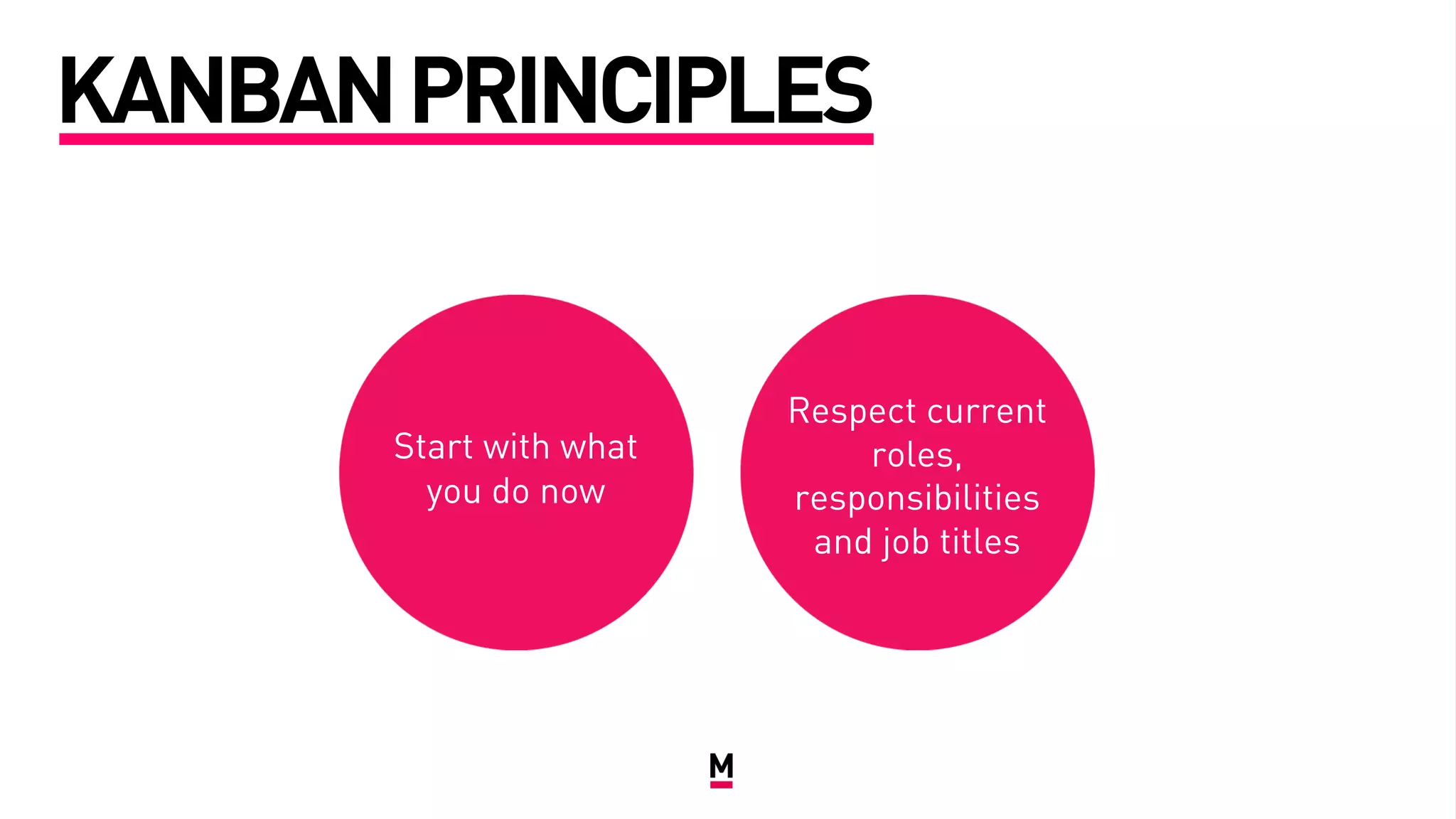 KANBANPRINCIPLES
Start with what
you do now
Respect current
roles,
responsibilities
and job titles