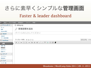 Faster & leader dashboard




           @naokomc | WordCamp Kobe 2011 | 09.11.2011
 