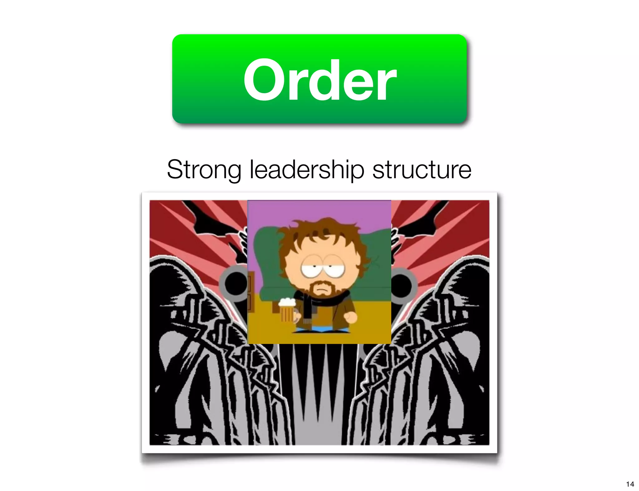 Order
Strong leadership structure




                              14
 