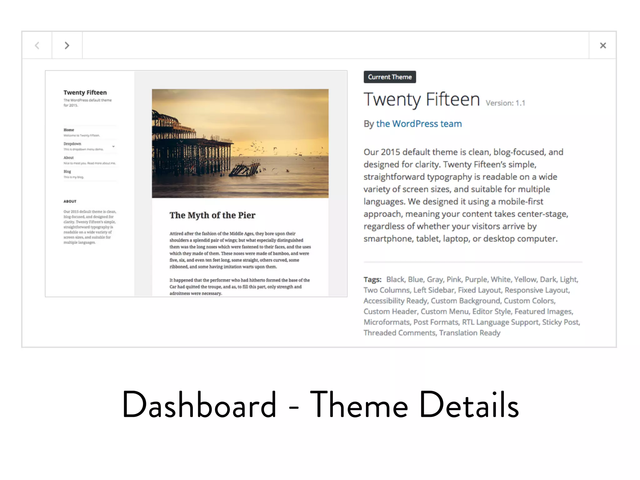 Dashboard - Theme Details
 