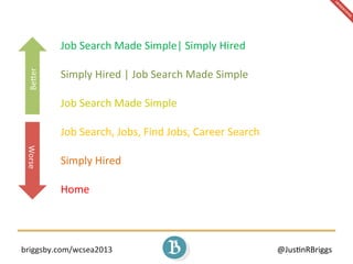 briggsby.com/wcsea2013	
   @Jus7nRBriggs	
  
Job	
  Search	
  Made	
  Simple|	
  Simply	
  Hired	
  
Simply	
  Hired	
  |	...