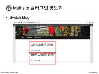 Multisite 플러그인 맛보기

     • Switch blog




WordCamp Seoul 2012               @ssamture
 