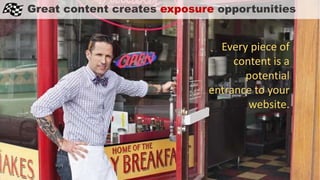 Great content creates exposure opportunities
Every piece of
content is a
potential
entrance to your
website.
 