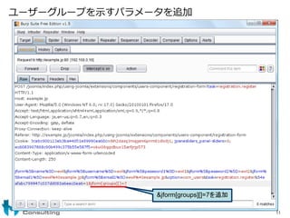 ユーザーグループを示すパラメータを追加
11
&jform[groups][]=7を追加
 