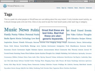 Great that these are text links. Bad that these are uber-generic keywords. 