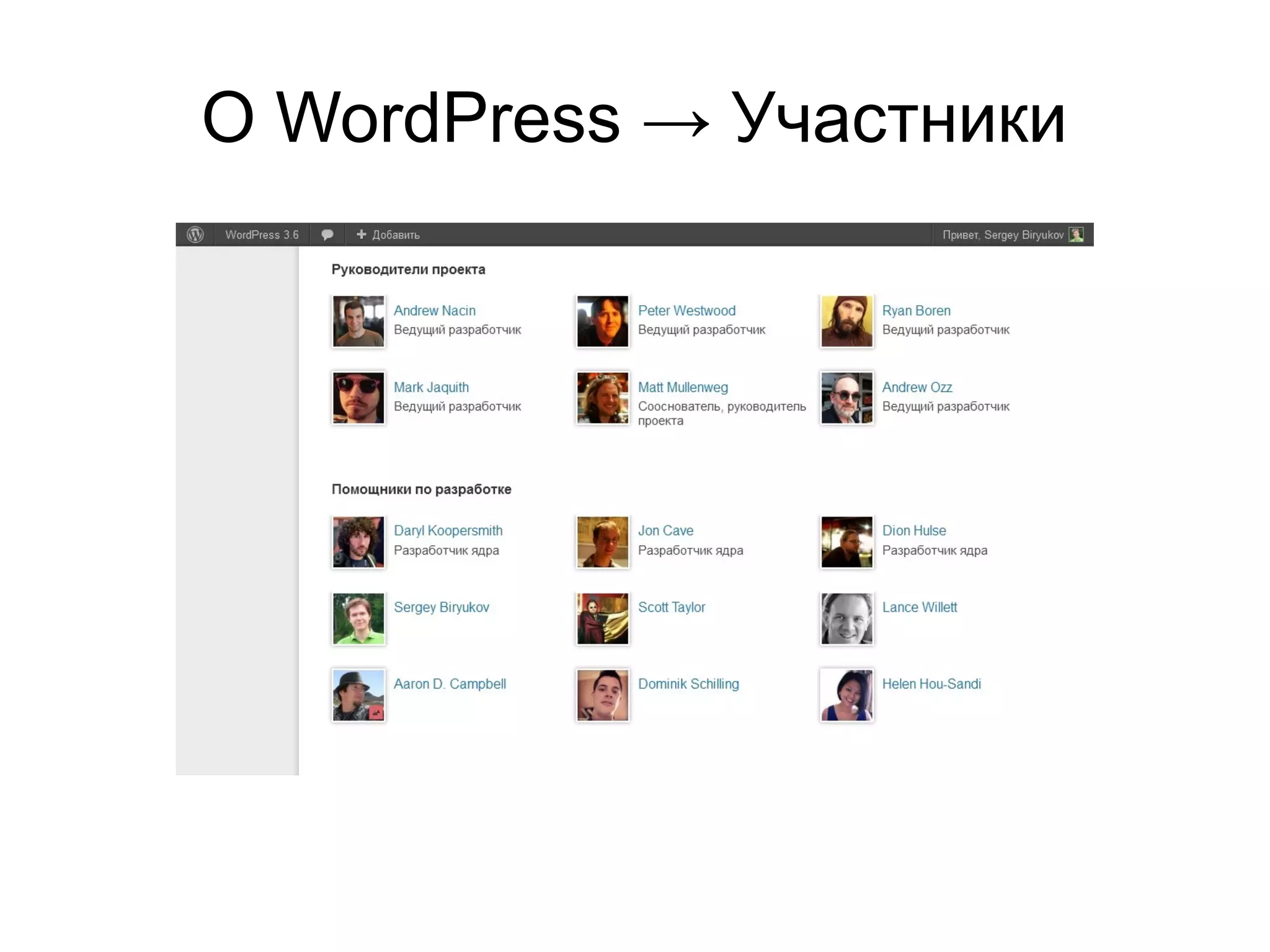 О WordPress → Участники
 