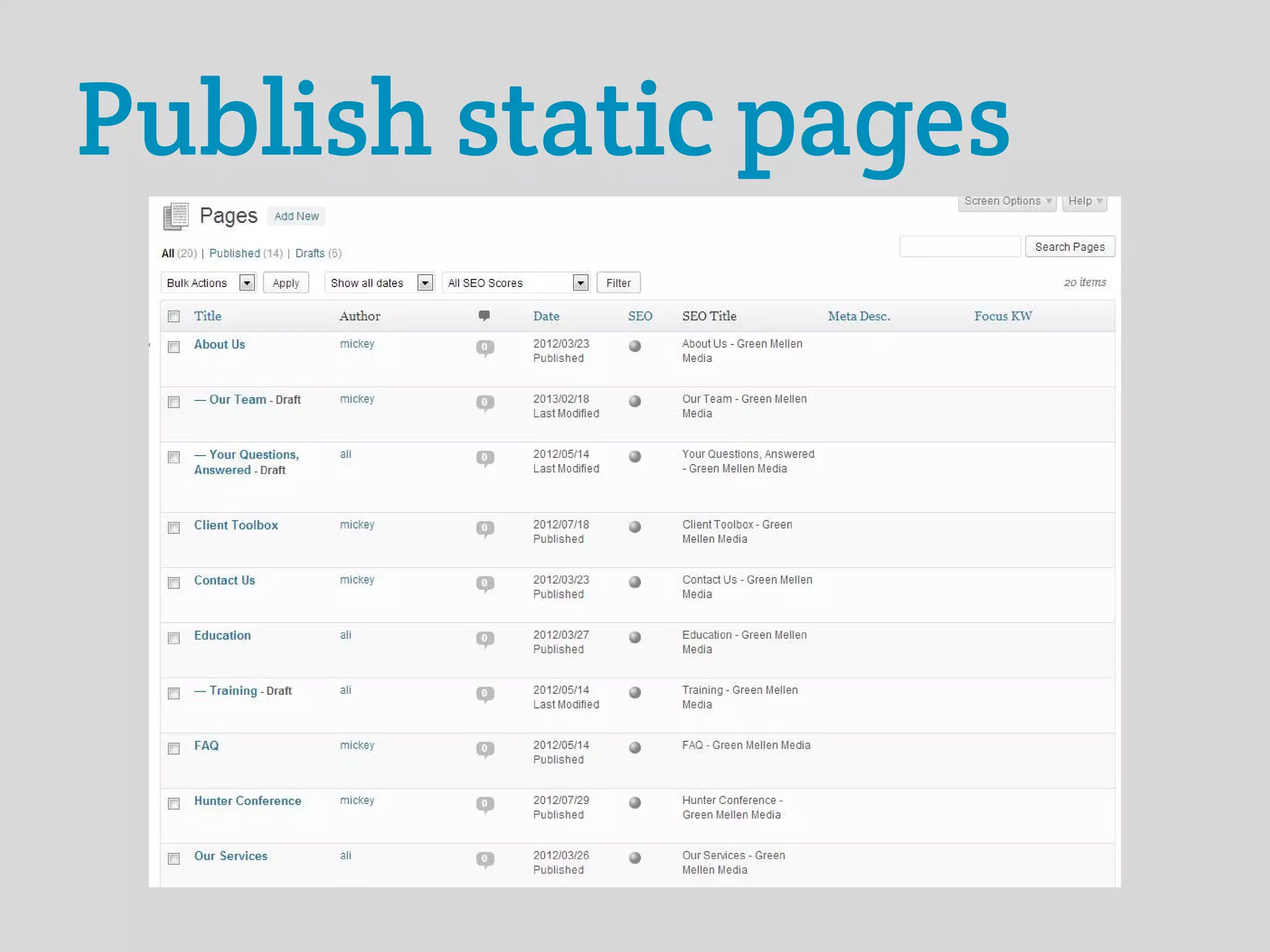Publish static pages
 