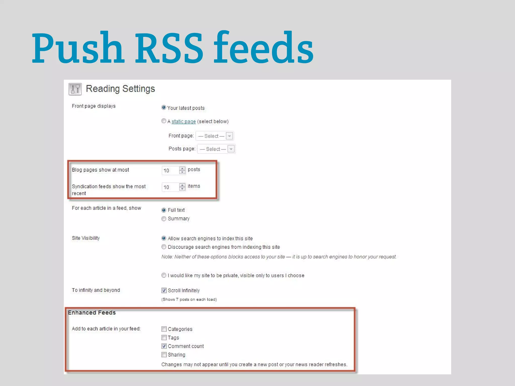 Push RSS feeds
 
