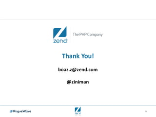 21
Thank	You!
boaz.z@zend.com
@ziniman
 